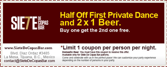 Coupon - Half Off First Private Dance & 2 for 1 Beer